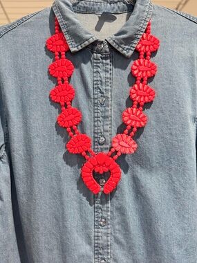 Red Statement Squash Blossom Necklace